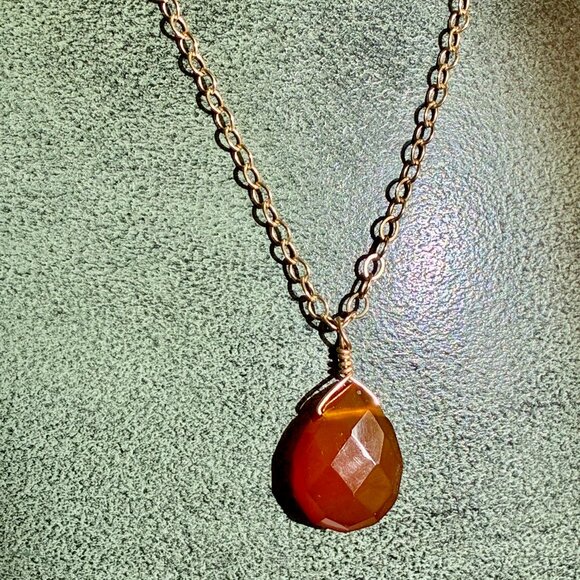 NWT 15" Whiskey Quartz Pendant on 14 KT Gold-Filled Chain Necklace - Picture 3 of 4